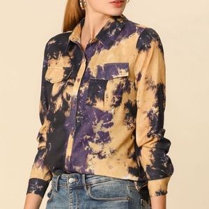 Allegra K Long Sleeve Button Up Tie Dye Shirt S